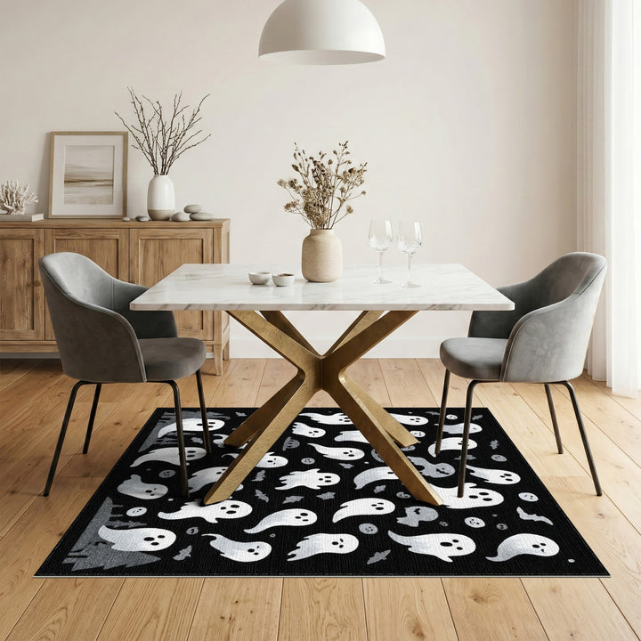 Ghostly Kids Cartoon Black White Area Rug