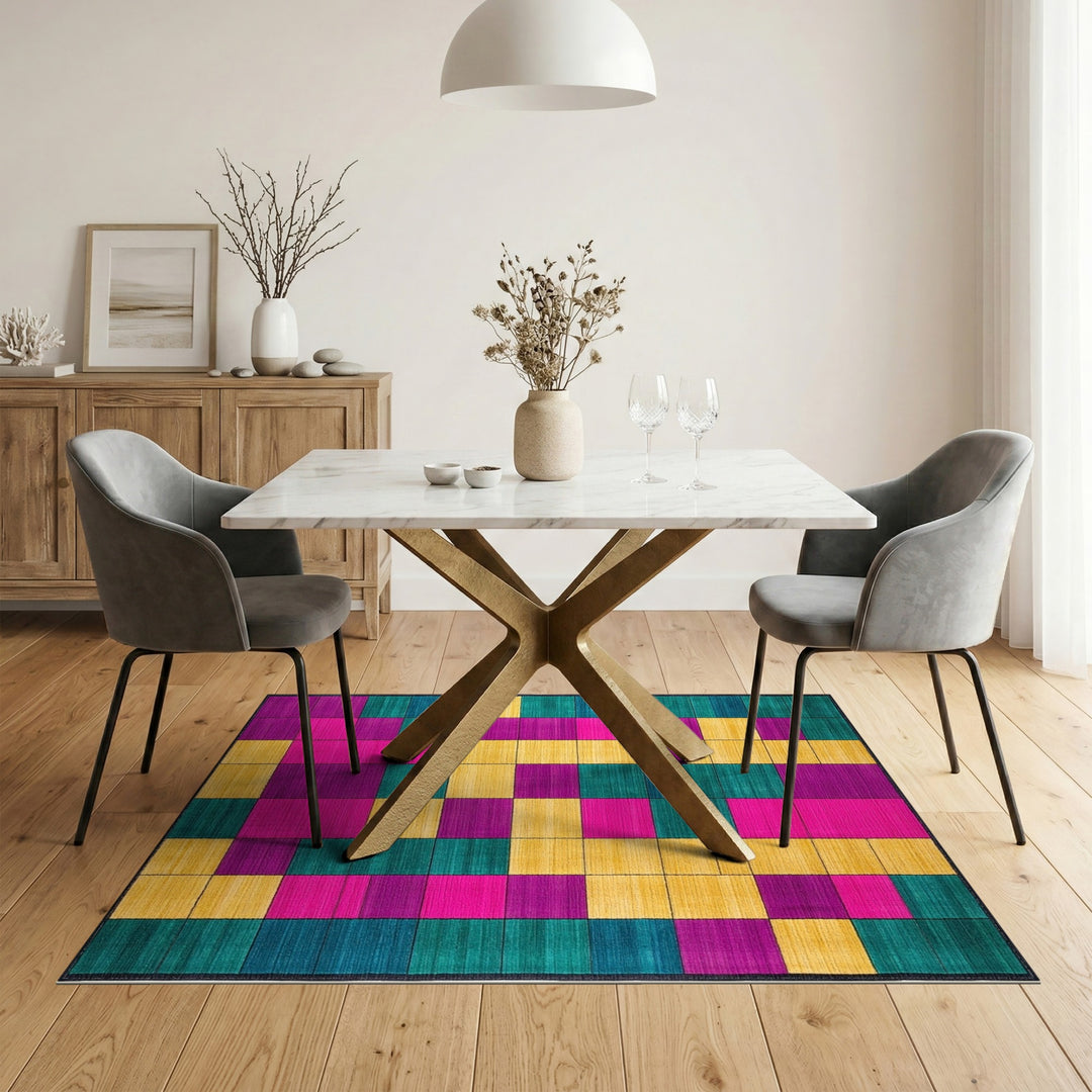 Vibrant Geometric Color Block Multi-color and Patterns Area Rug