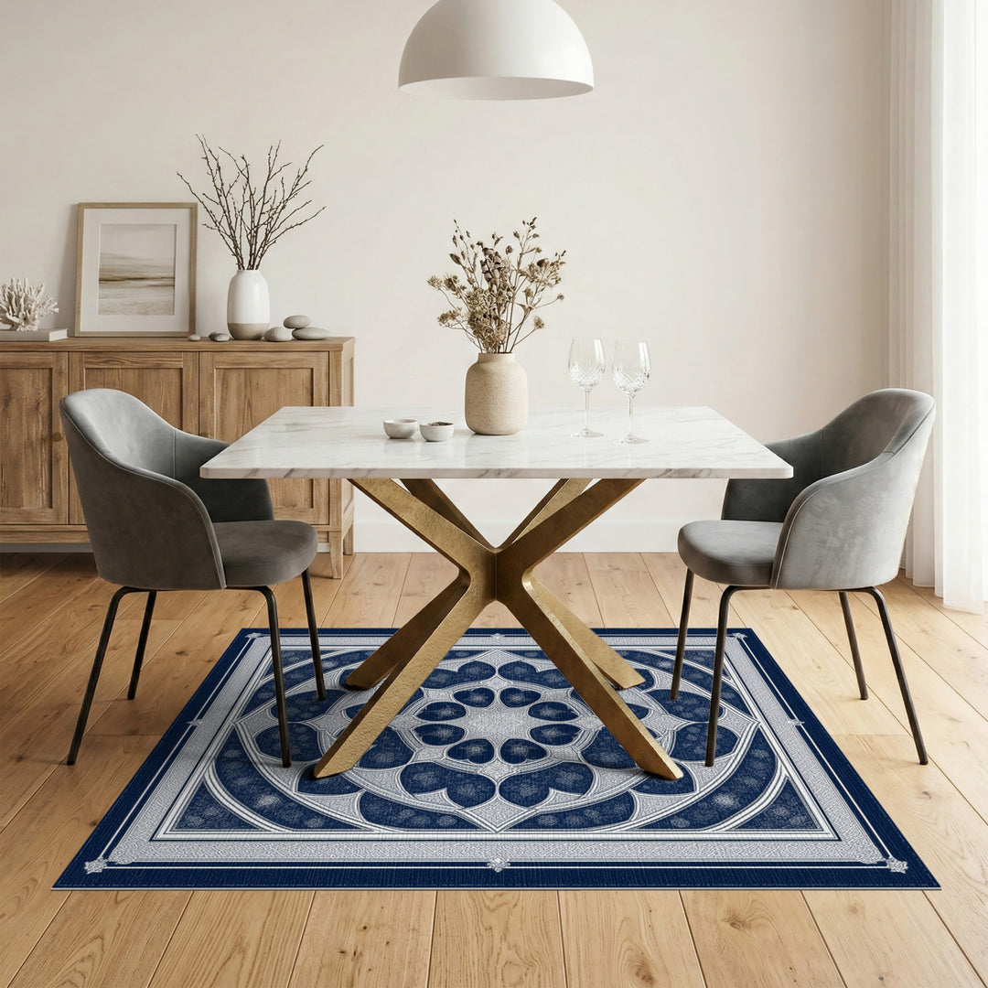Navy Traditional Persian Navy Blue Ornate Persian Medallion Rug