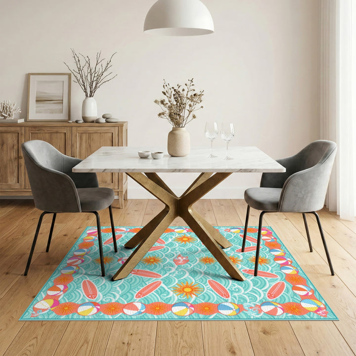 Coastal Surfboard Waves Area Rug