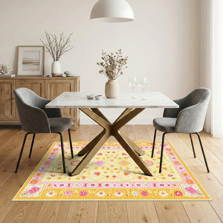 Yellow Floral Vintage Area Rug