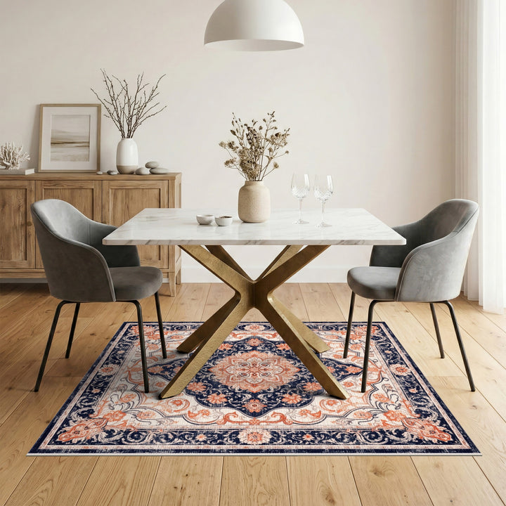 Navy Blue Coral Persian Medallion Area Rug
