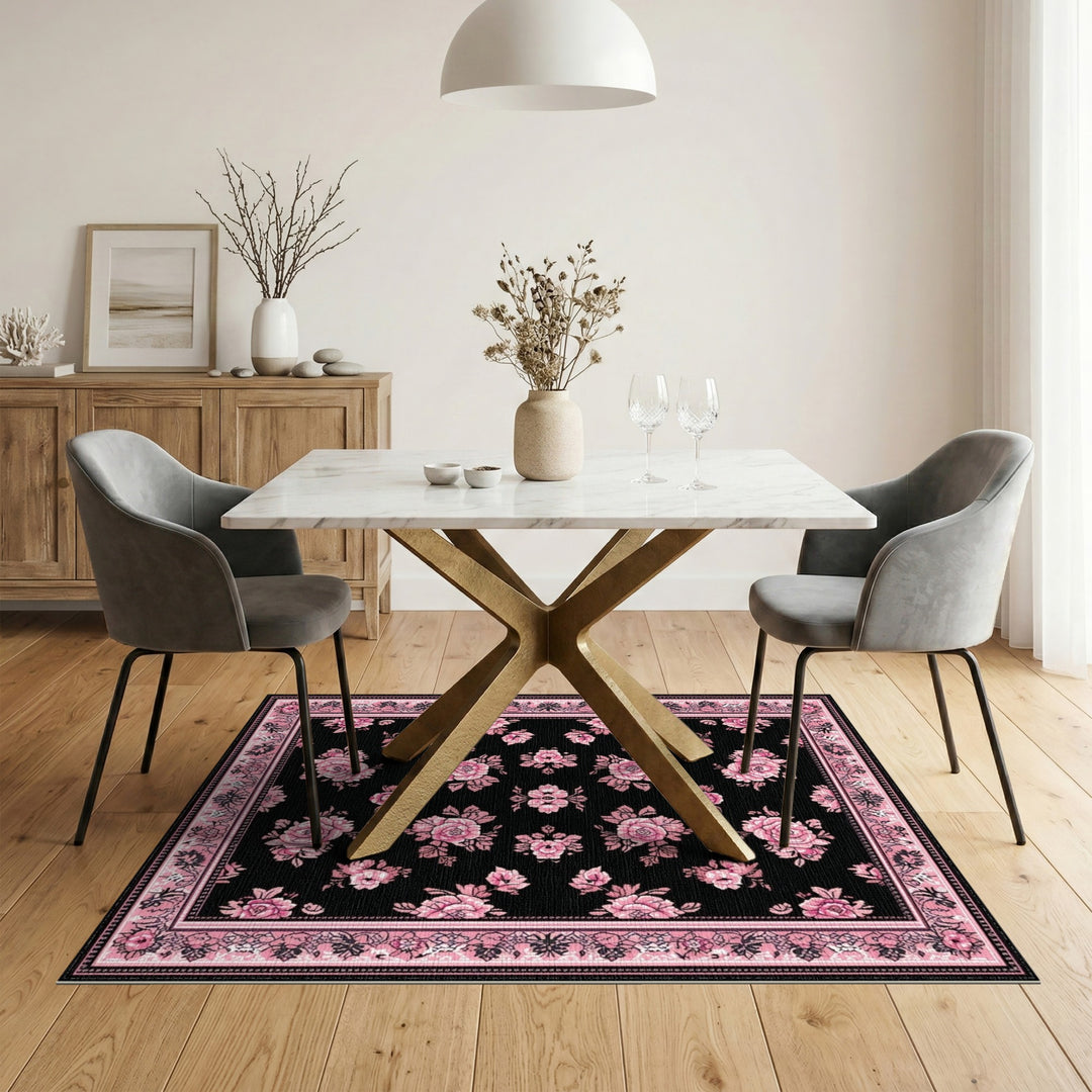 Pink Rose Floral Vintage Area Rug