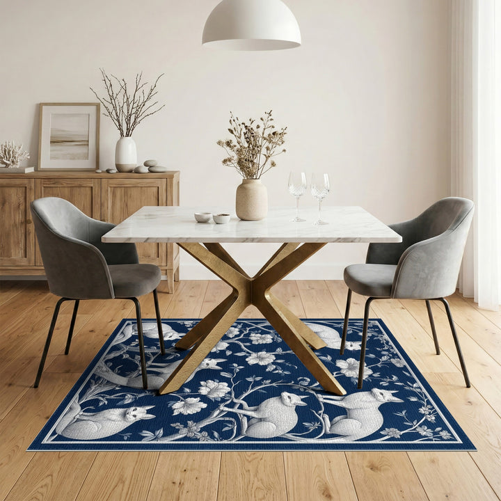 Navy Fox Floral Area Rug