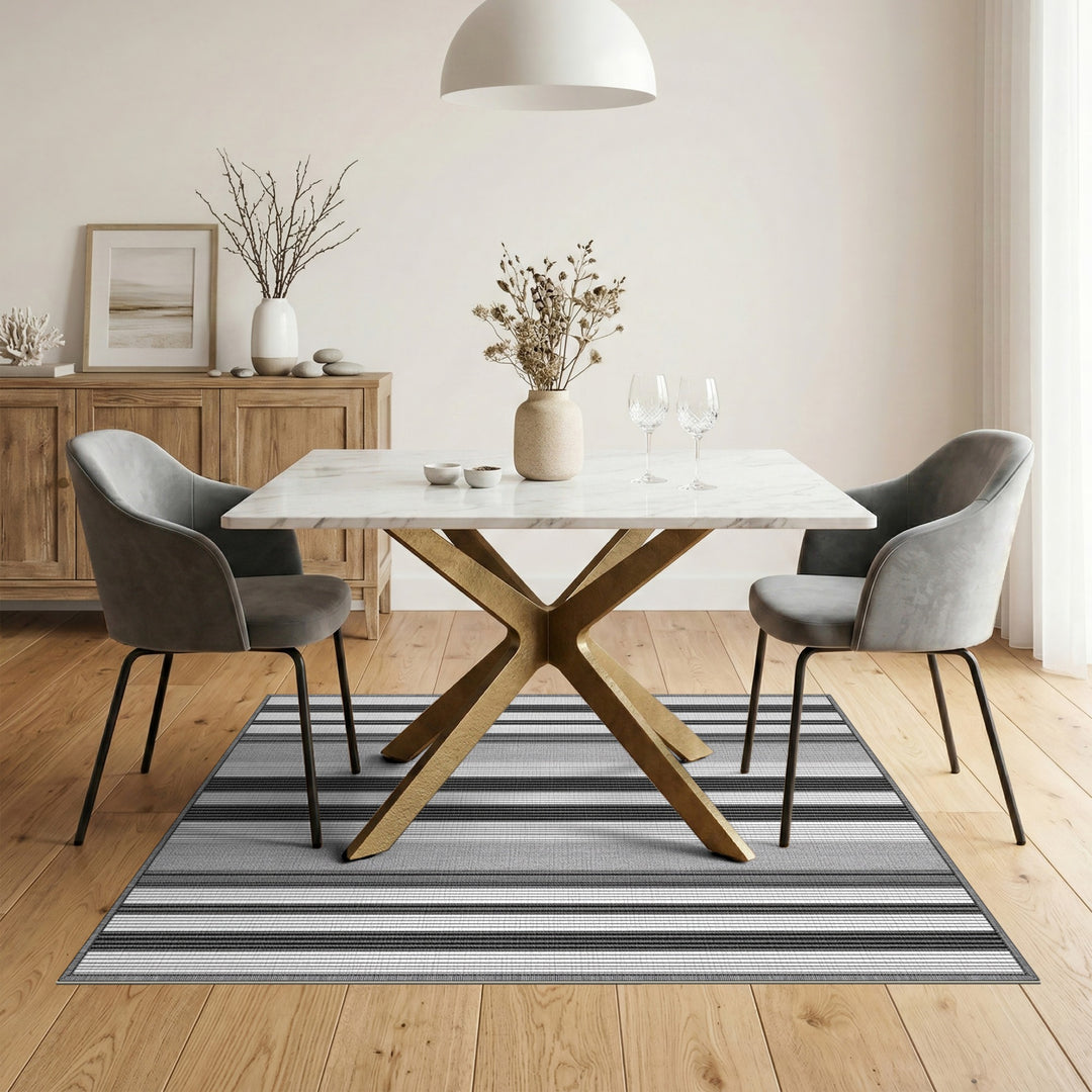Black White Vertical Stripe Washable Area Rug