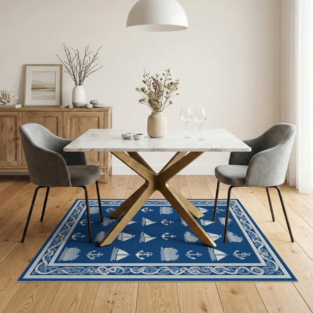 Nautical Blue Anchor Sailboat Area Rug
