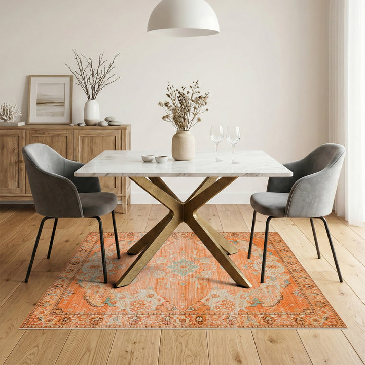 Orange Distressed Vintage Medallion Area Rug