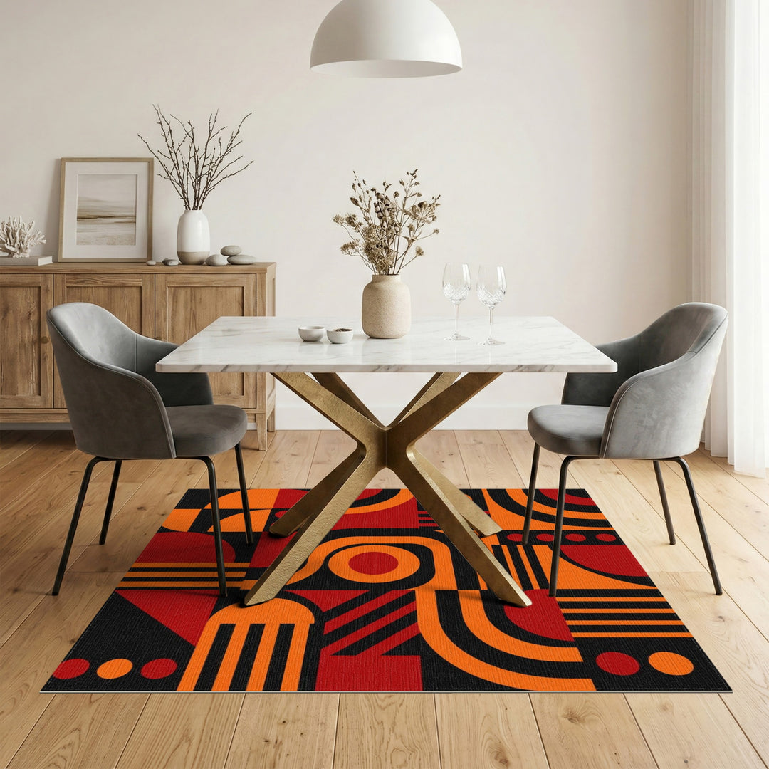 Bold Geometric Orange Red Area Rug
