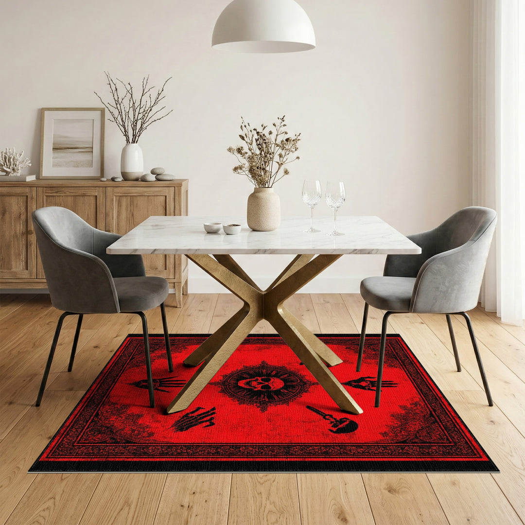 Red Distressed Gothic Skull Area Rug