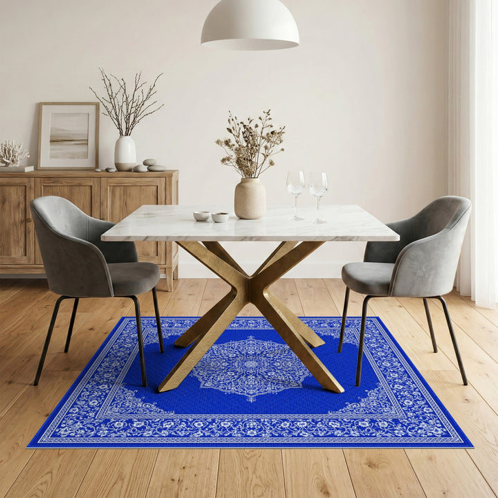 Floral Blue and Teal Blue Persian Floral Medallion Area Rug
