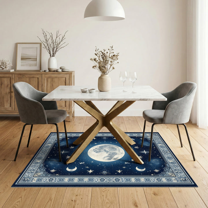 Vintage Blue Celestial Moon Area Rug