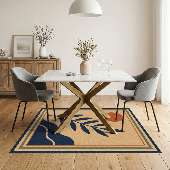 Abstract Leaf Sun Beige Area Rug
