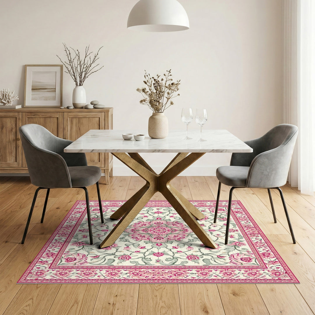 Pink Rose Floral Vintage Area Rug