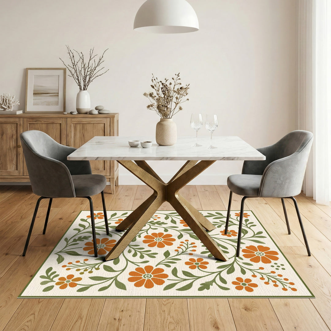 Orange Floral Vintage Area Rug
