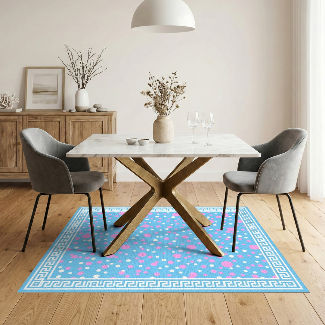 Blue Polka Dot Greek Key Area Rug