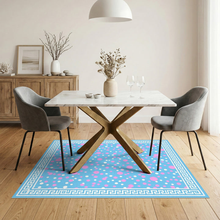 Blue Polka Dot Greek Key Area Rug