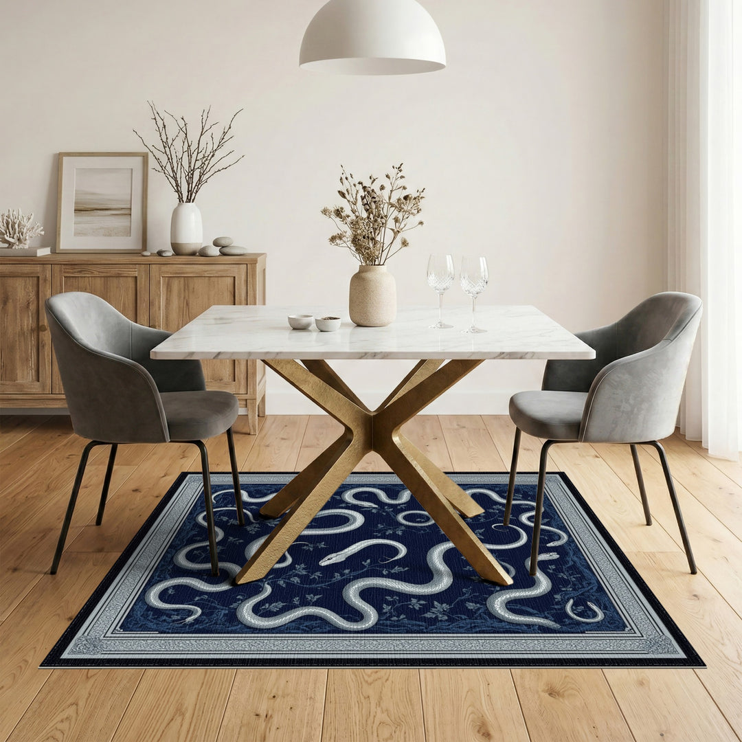 Silver Serpents Navy Blue Area Rug