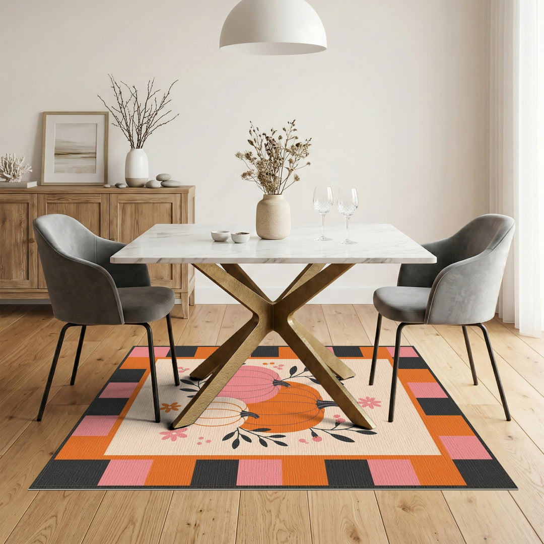 Pumpkin Trio Multi-Color Checkered Area Rug