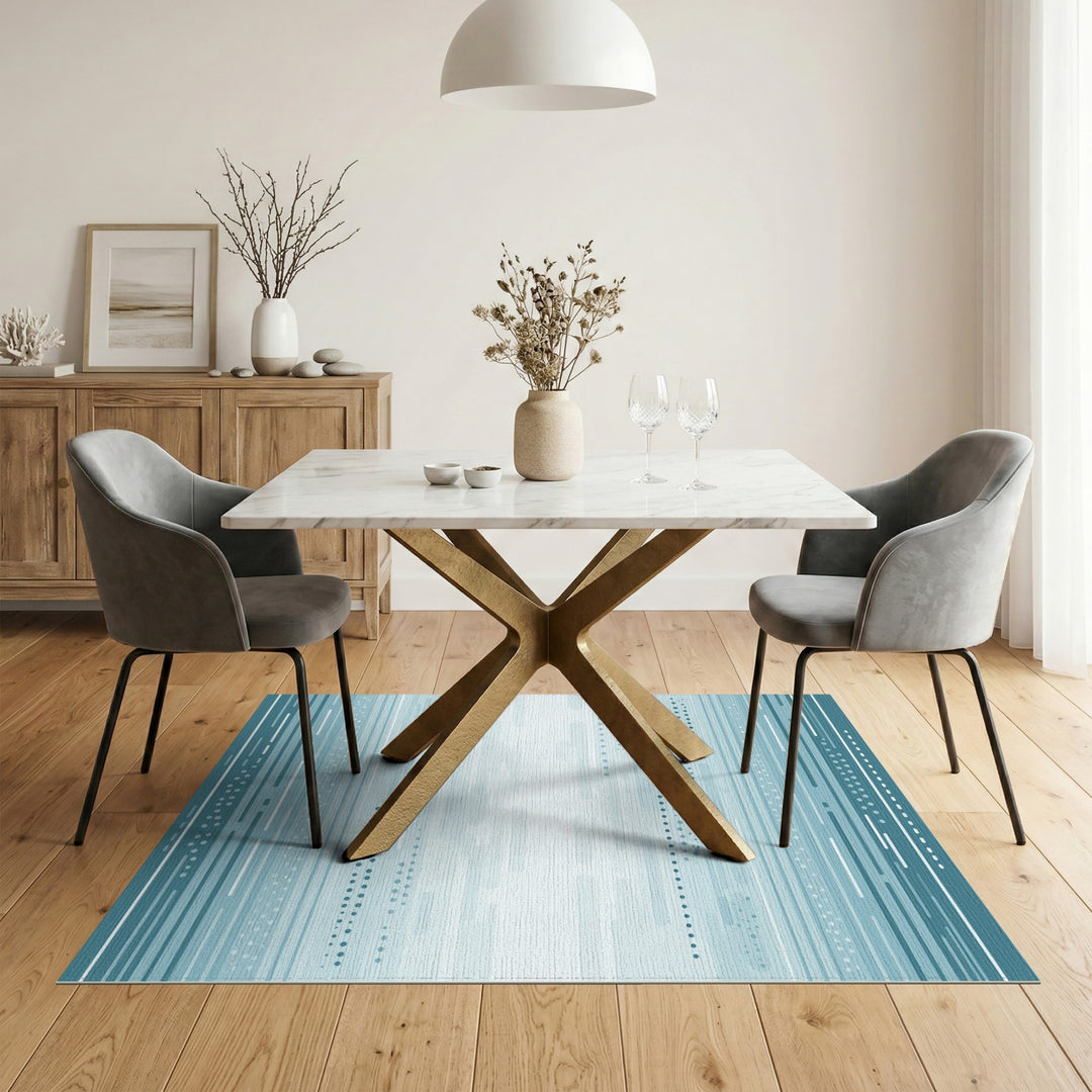 Teal Geometric Horizon Washable Area Rug