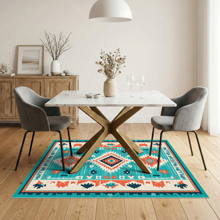 Southwestern Teal Geometric Blue and Teal Area Rug