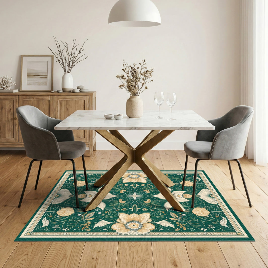 Green Floral Vintage Area Rug