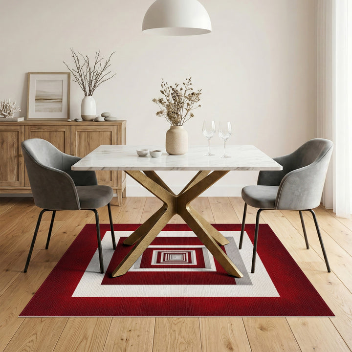 Red Geometric Frame Area Rug
