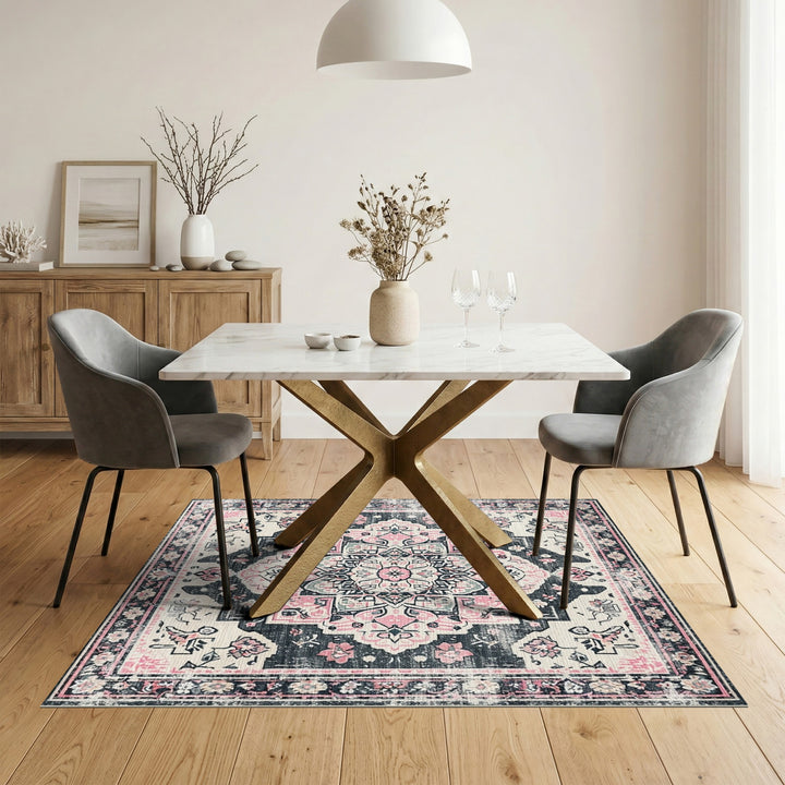 Distressed Vintage Pink Distressed Vintage Medallion Rug