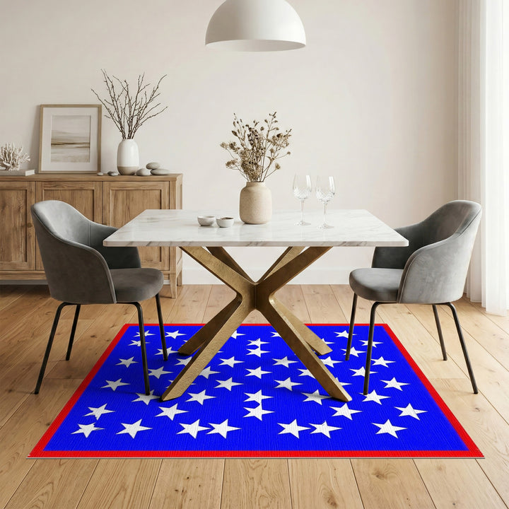 Blue Stars Area Rug with Red Border