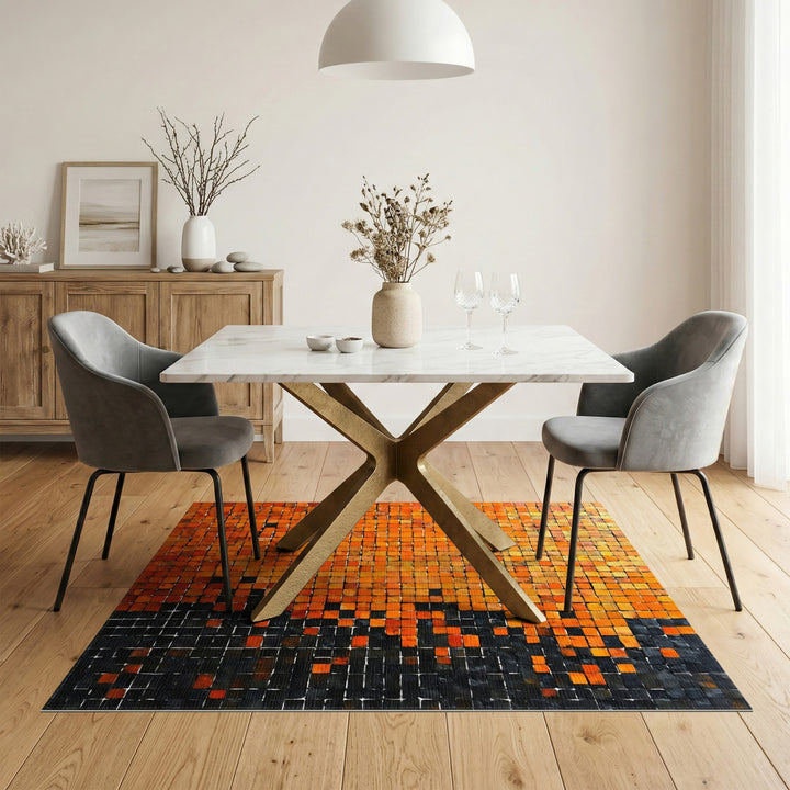 Orange Geometric Mosaic Area Rug