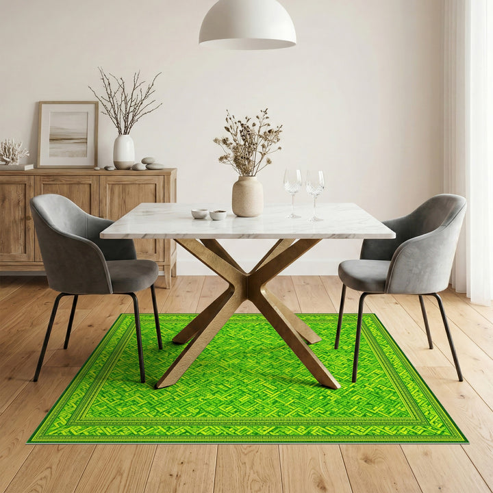 Geometric Modern Green Geometric Interlock Area Rug