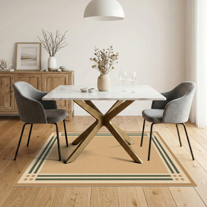 Beige and Neutral Tan Geometric Border Area Rug