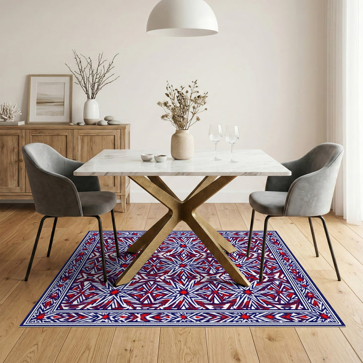 Red Blue Geometric Star Washable Area Rug