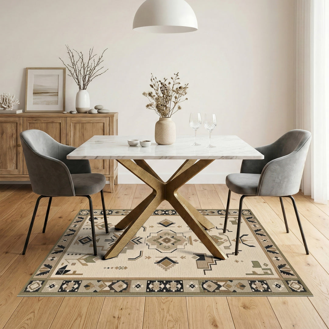 Beige Heritage Tribal Geometric Area Rug