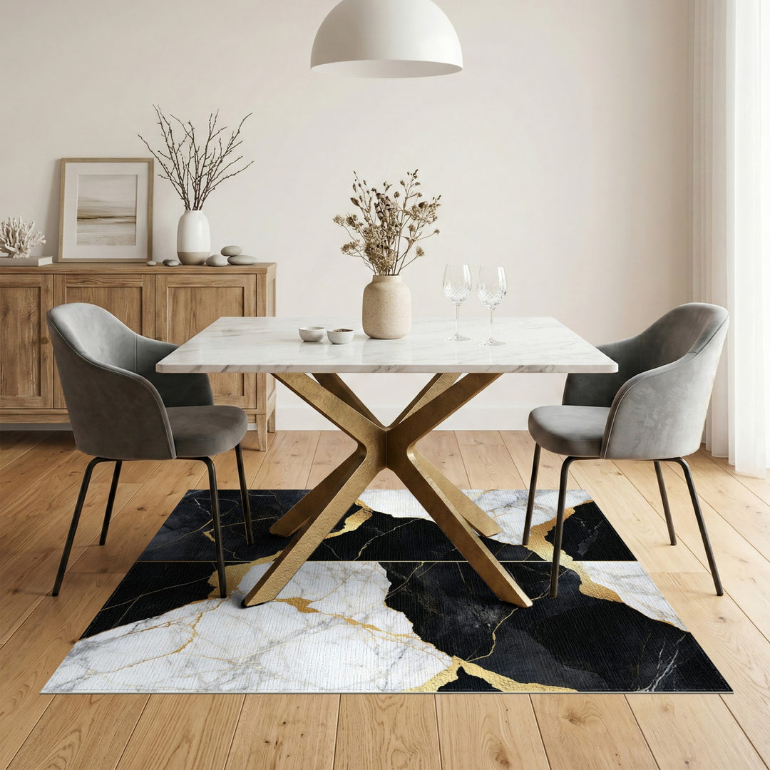 Black and White Black White Marble Gold Area Rug