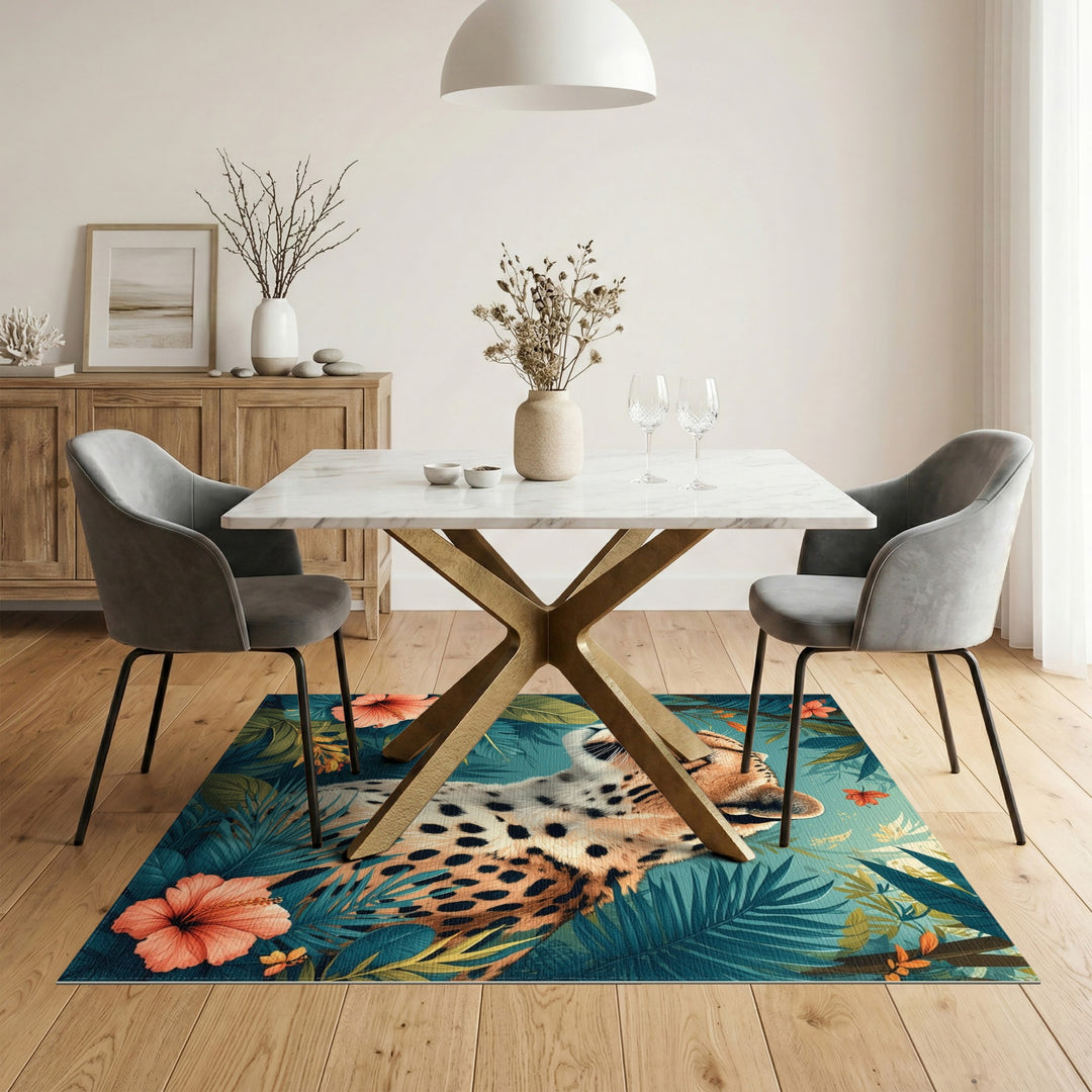 Teal Jungle Cheetah Area Rug