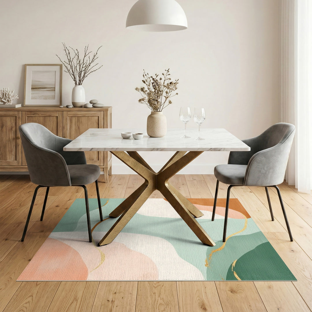 Abstract Teal Area Rug with Gold Accents