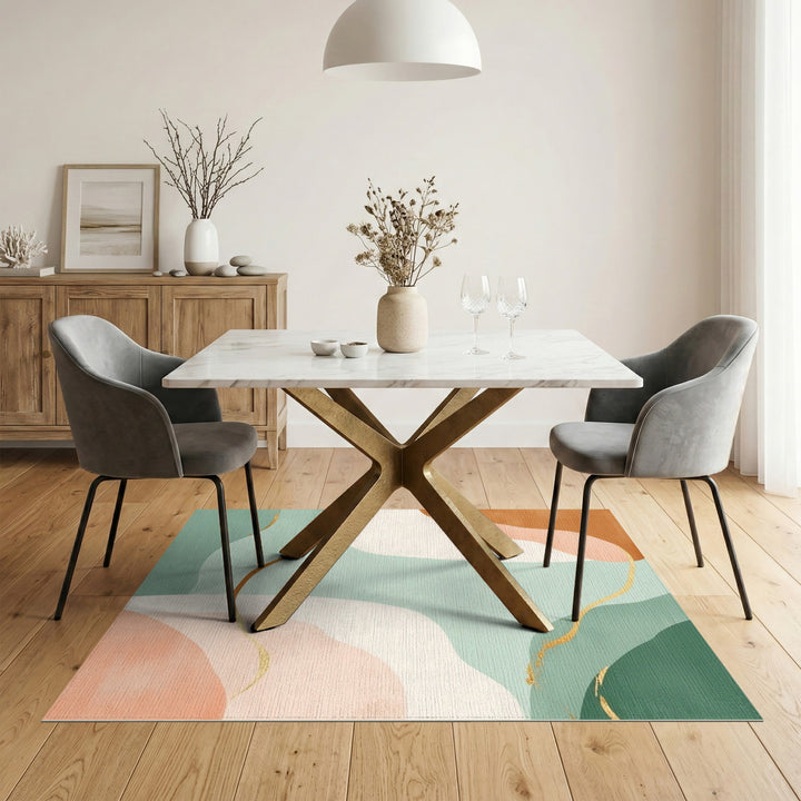 Abstract Teal Area Rug with Gold Accents