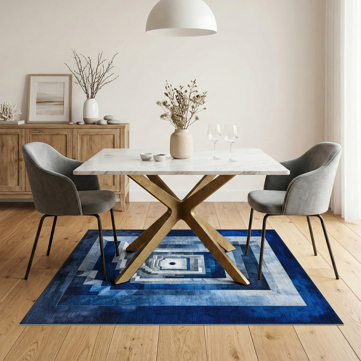 Blue Geometric Staircase Area Rug