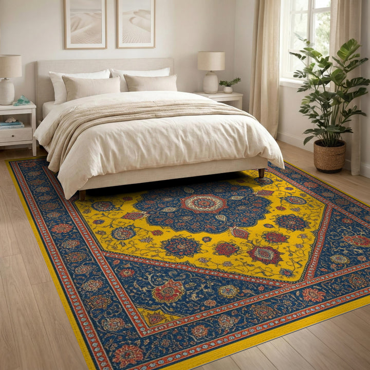 Yellow Persian Medallion Traditional Persian Area Rug