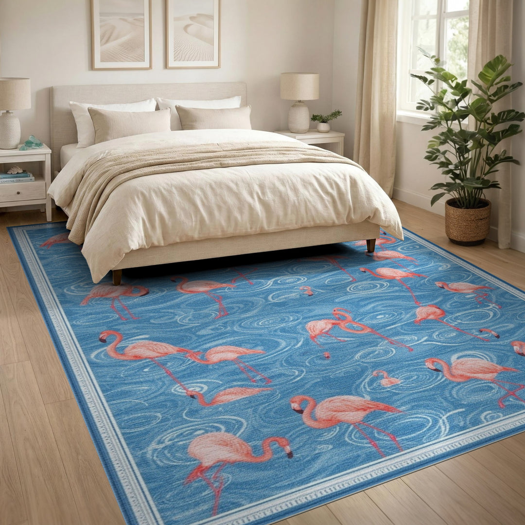 Flamingo Coastal Blue Area Rug