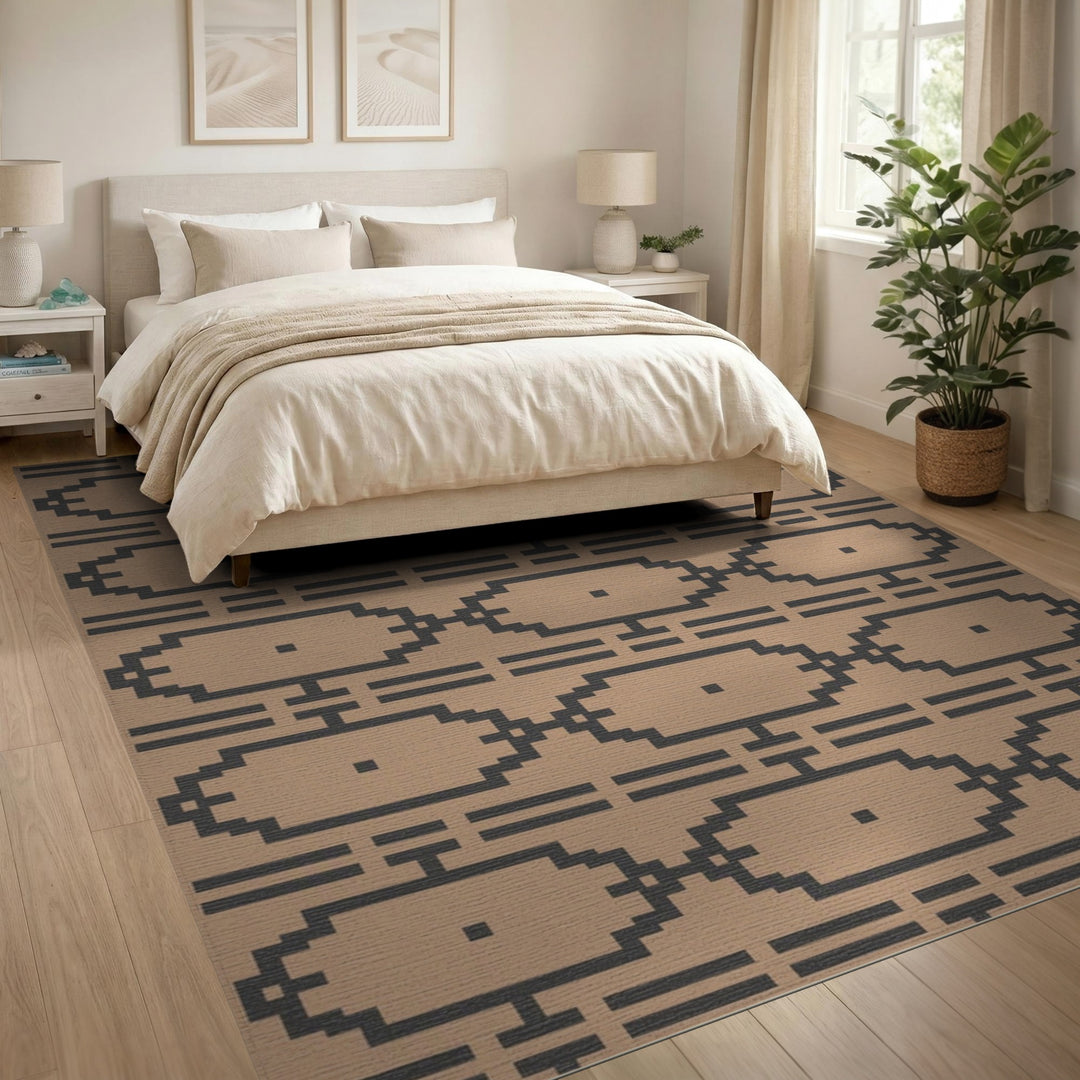 Beige Geometric Pixel Area Rug