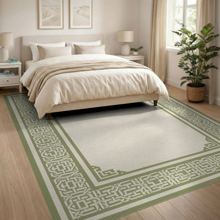 Green Geometric Border Geometric Modern Area Rug