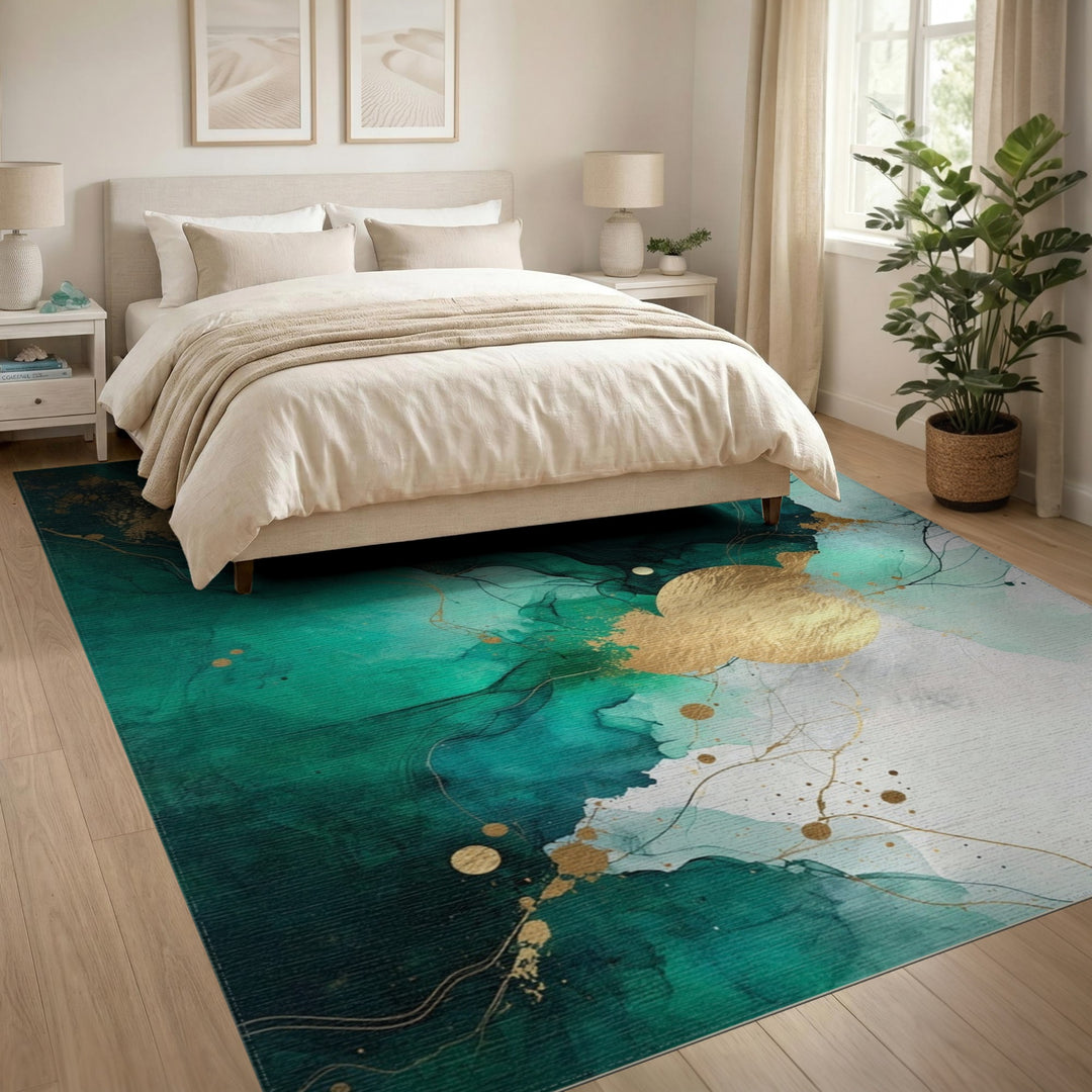 Teal Gold Abstract Area Rug