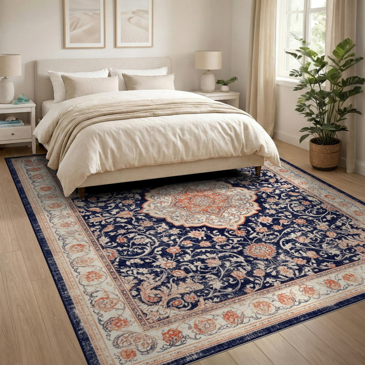 Navy Blue Traditional Persian Area Rug