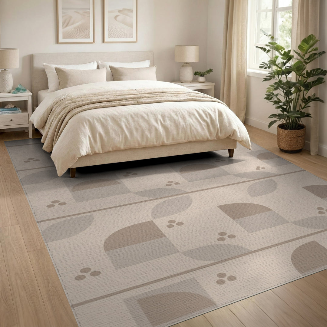 Beige Geometric Modern Area Rug