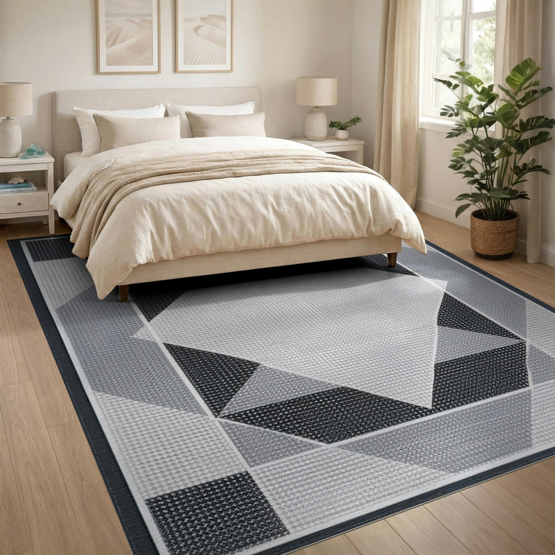 Black White Geometric Diamond Area Rug