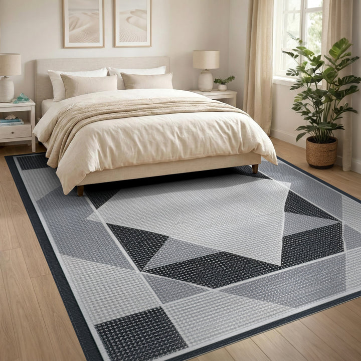 Black White Geometric Diamond Area Rug