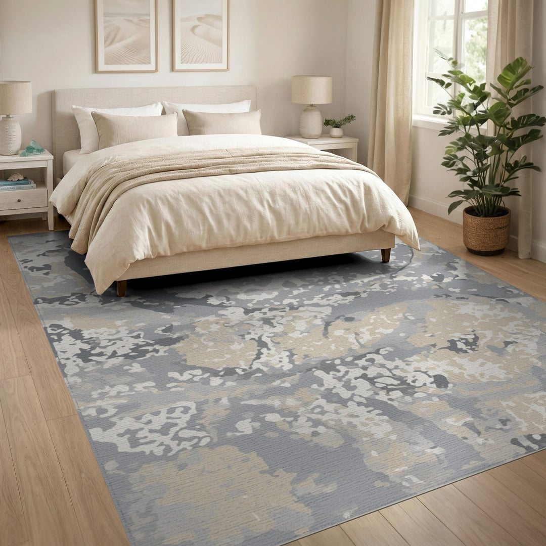 Grey Abstract Washable Area Rug