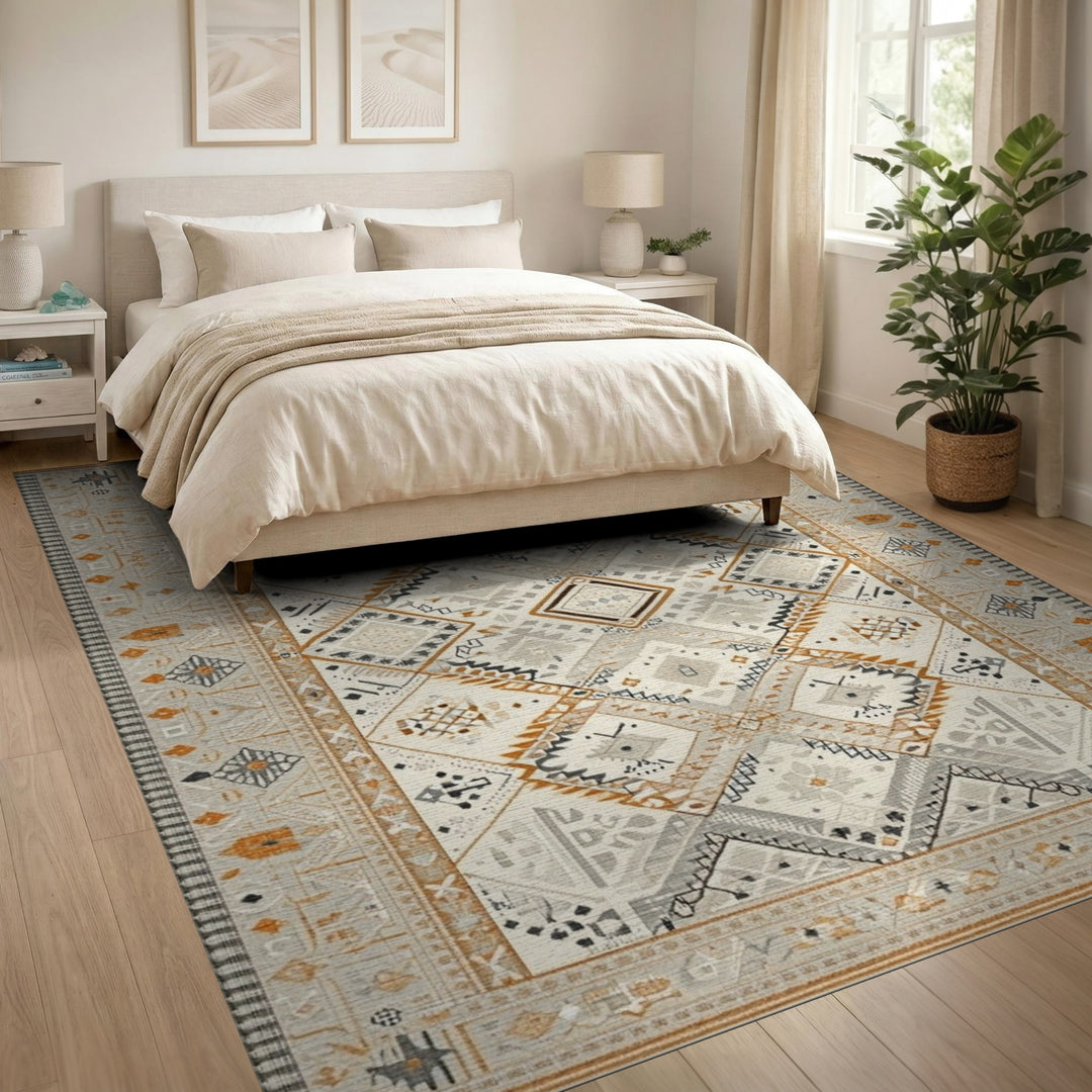 Geometric Beige Geometric Tribal Area Rug