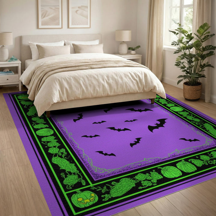 Purple Bats and Pumpkins Halloween Area Rug